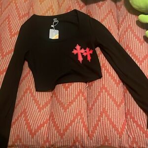 Black crop tank top with crosses